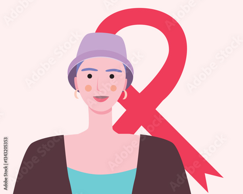 Cancer patients silhouettes and cancer ribbon, silhouette vector stock illustration with unidentifiable people together as a template with space for text or copy space