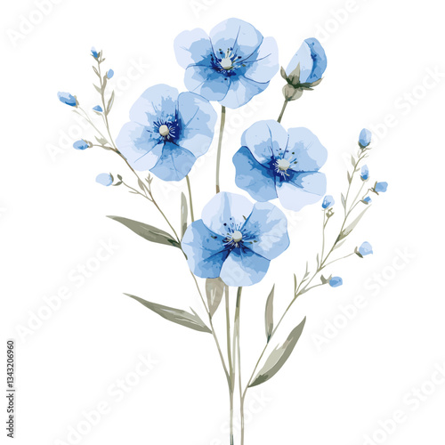 Watercolor blue wildflower flowers illustration art vector