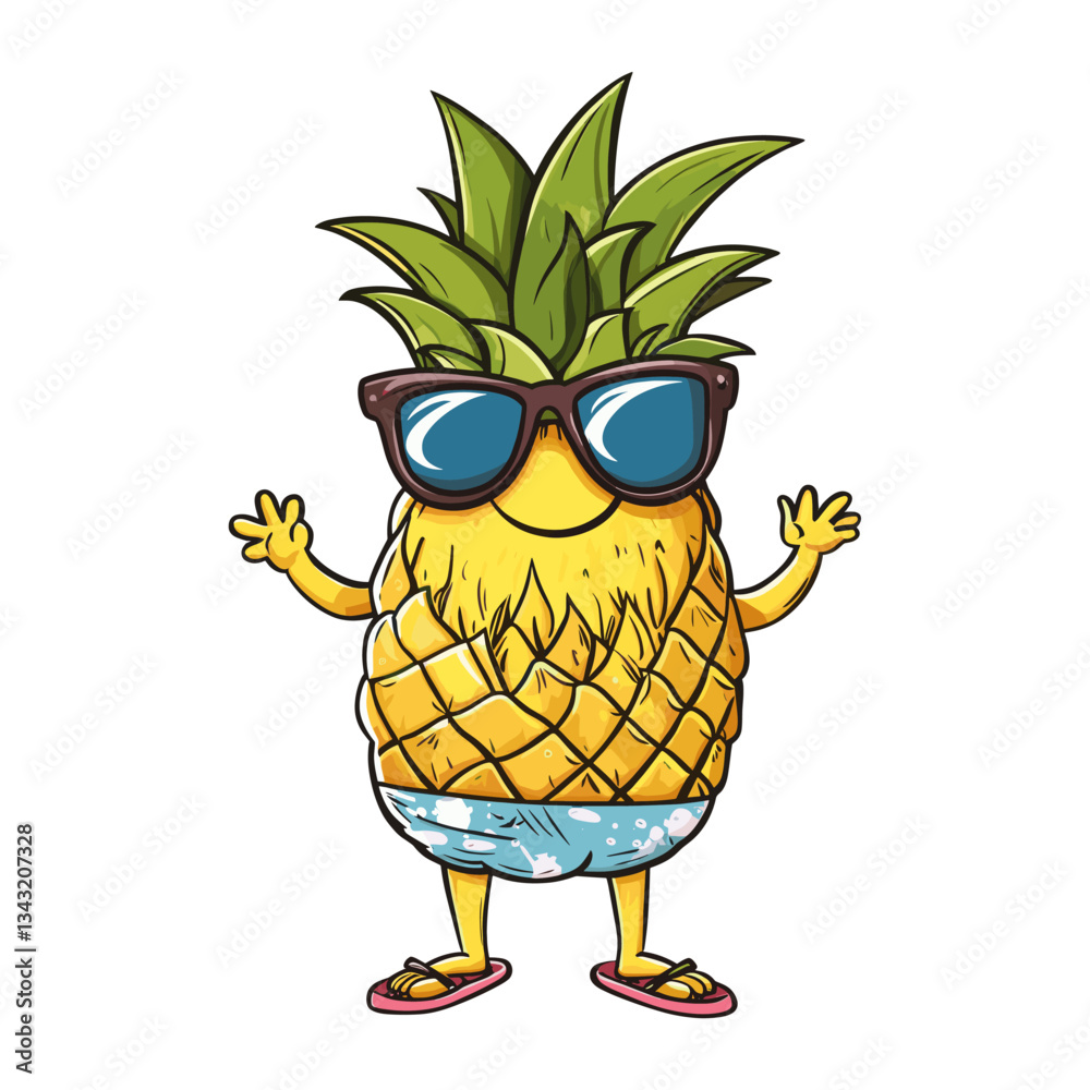 Naklejka premium Cartoon character of pineapple sunglasses summer fruit vector