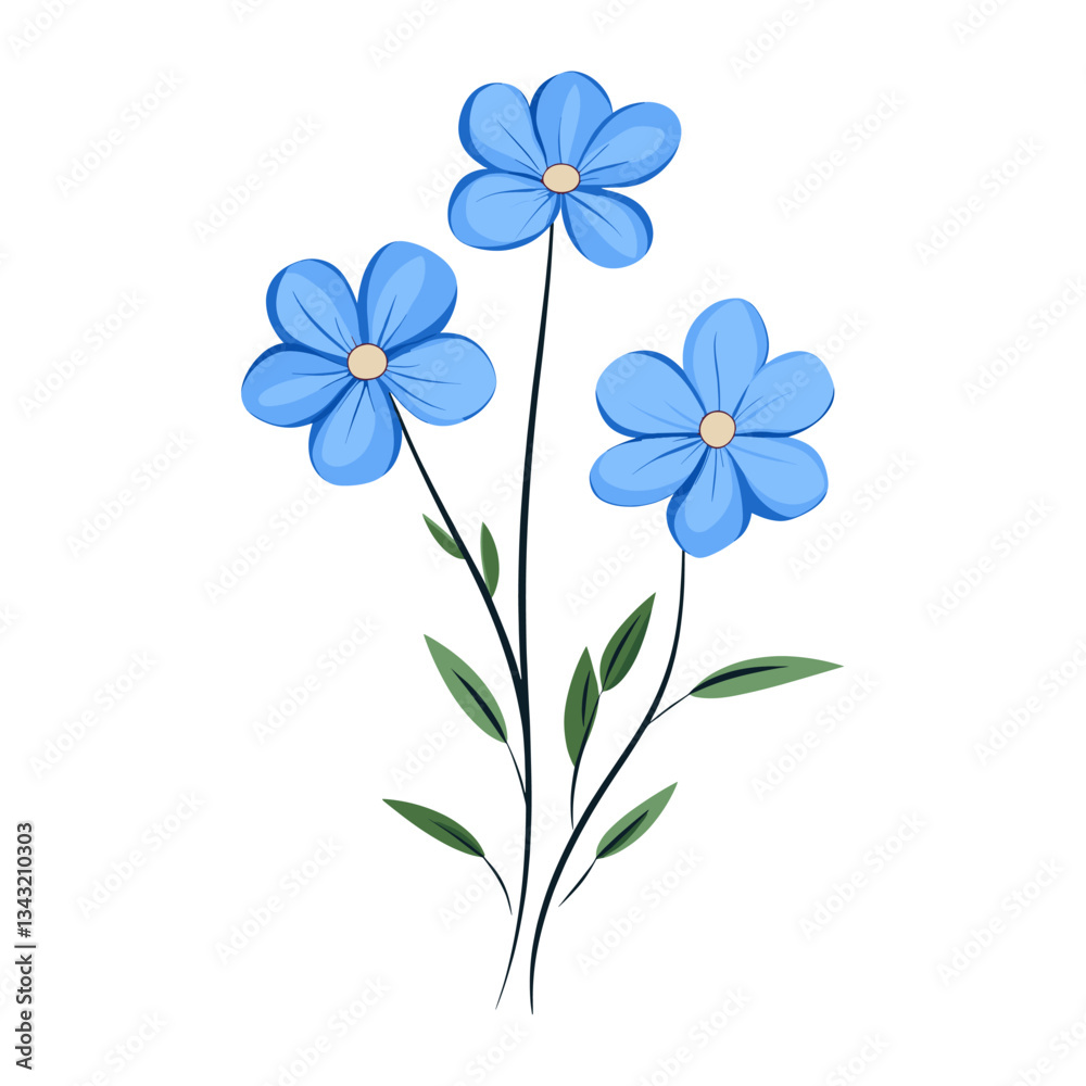 Naklejka premium A blue wildflower clip art flowers illustration graphics vector