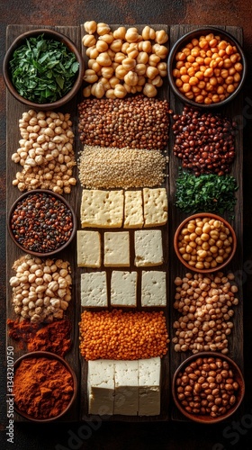 Wallpaper Mural Wooden tray with different types of food protein-rich plant-based foods Torontodigital.ca