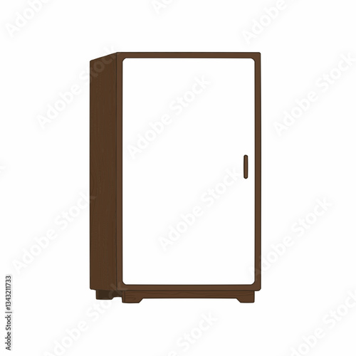Wooden cabinet with an open door against a plain white background