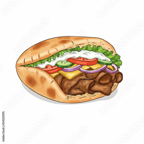 A colorful sandwich filled with fresh vegetables and toppings