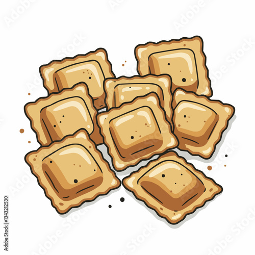 A colorful illustration of ravioli pasta piled together, showcasing texture