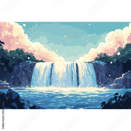 Waterfall illustration nature art vector