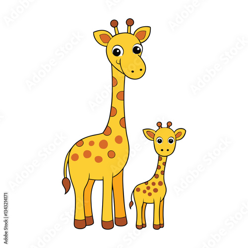 A heartwarming scene of a mother giraffe standing tall with her baby at her side. Their gentle bond captured in a peaceful, nurturing moment amidst the savannah.
