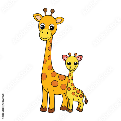 A heartwarming scene of a mother giraffe standing tall with her baby at her side. Their gentle bond captured in a peaceful, nurturing moment amidst the savannah.