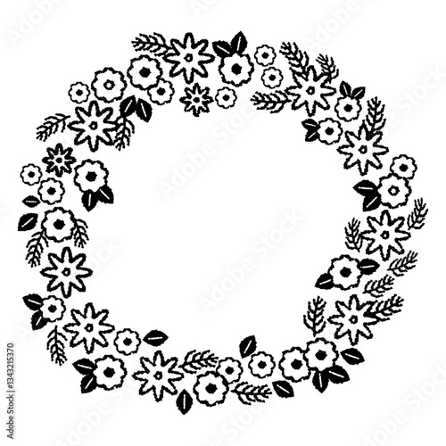 花のリースの装飾枠イラスト