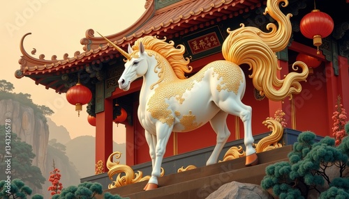 The auspicious unicorn guards the Chinese courtyard