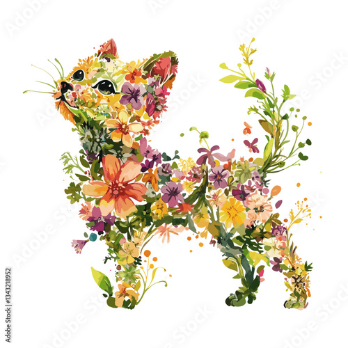 Dog made of flowers illustration art cat vector