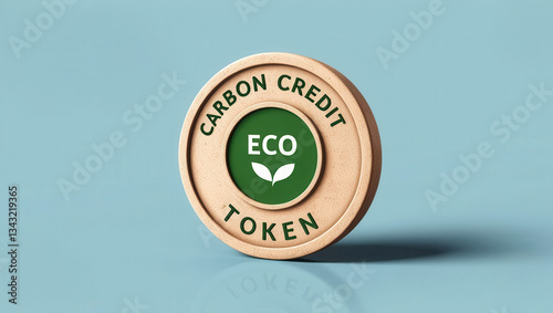 Environmental, Social, and Governance concept. Eco-friendly carbon credit token on a light background.