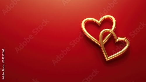 Golden Hearts Intertwined on Red Background: A Symbol of Love and Romance