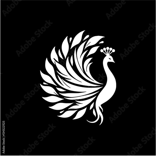 Elegant dancing peacock solid silhouette logo vector design for branding and decoration
