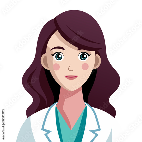 A dedicated female doctor with long brown hair is smiling confidently while wearing a white lab coat. Her approachable demeanor reflects her commitment to patient care in a healthcare setting