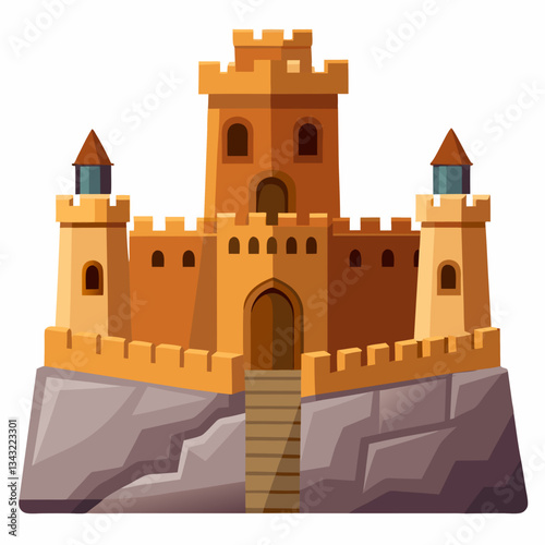 ancient fortress with rugged stone walls 