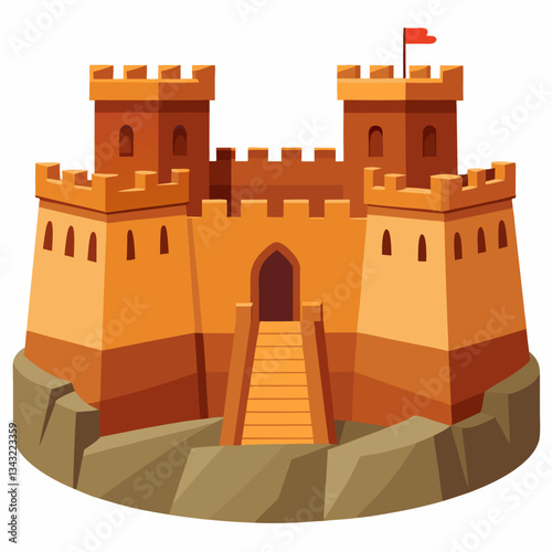 ancient fortress with rugged stone walls 