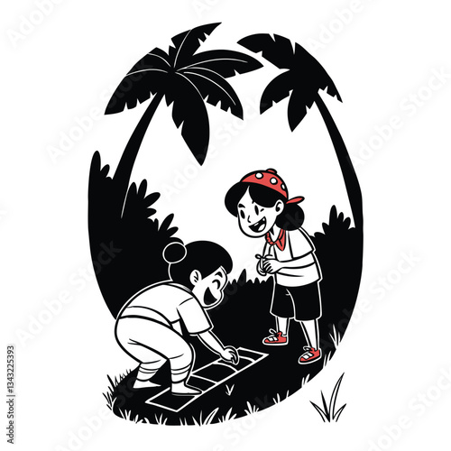 two girls playing silhouette