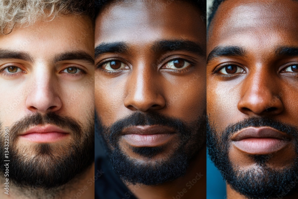 Men with distinct facial features share a portrait session highlighting diversity and individuality in close-up shots Men with distinct facial features share a portrait session highlighting diversity and individuality in close-up shots