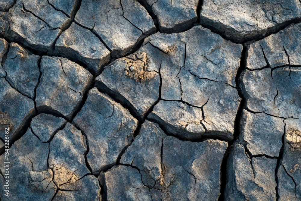 Fototapeta premium A close-up of a dry, cracked riverbed,