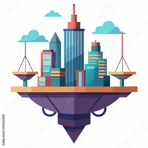 floating cityscape with suspended platforms