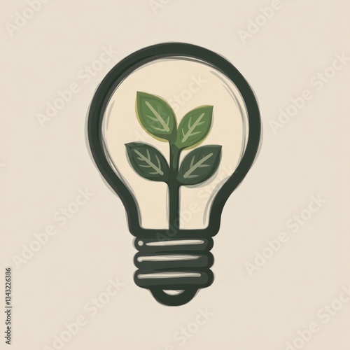 Illustrated lightbulbulp with a plant inside representing a green energy concept