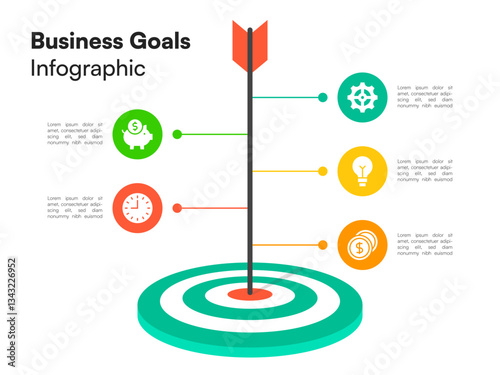 Vertical Business Goal Infographic with Arrow Through Target and Circular Icons