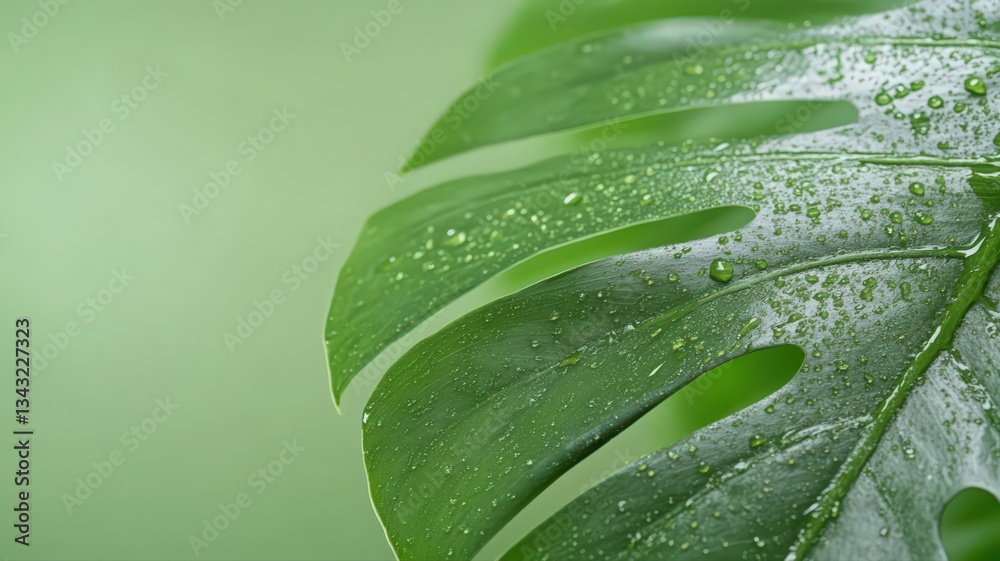 Closeup of Green Leaf with Water Droplets and Glistening Light Closeup of Green Leaf with Water Droplets and Glistening Light