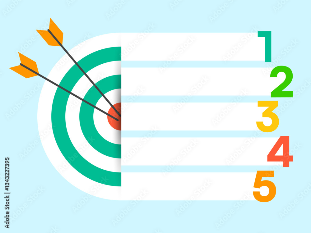 Colorful Target Infographic with Five Numbered Steps and Arrows Hitting the Center