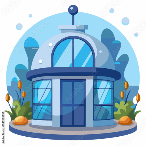 underwater research facility with curved windows 