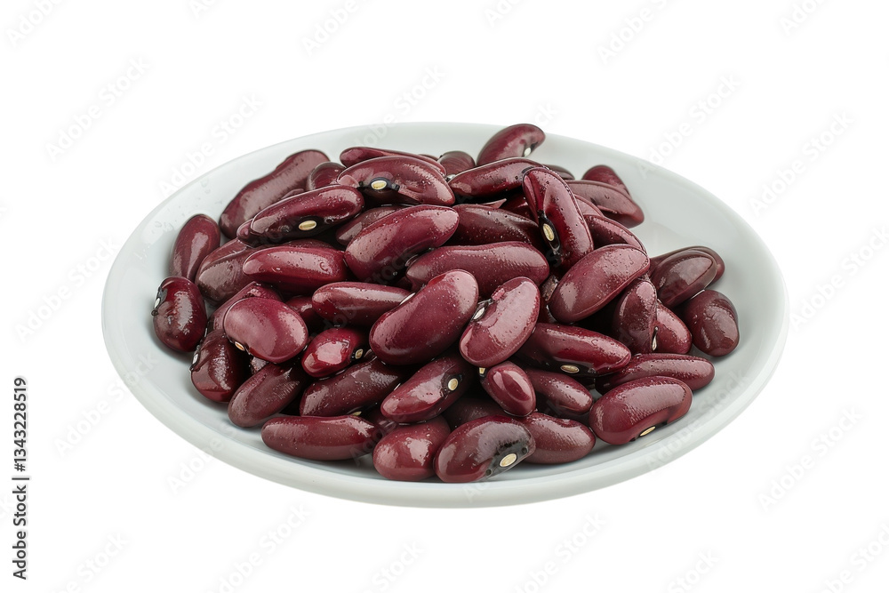 A close-up of fresh red kidney beans piled elegantly on a white plate, showcasing their vibrant color and smooth texture A close-up of fresh red kidney beans piled elegantly on a white plate, showcasing their vibrant color and smooth texture