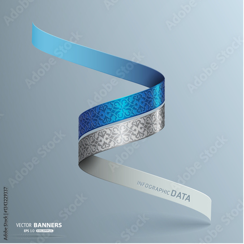 Abstract 3d spiral ribbon logo with ornamental pattern