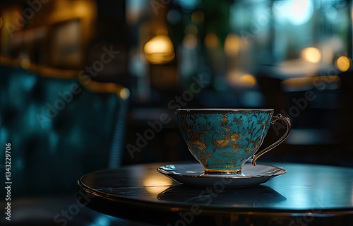 Elegant teacup on a table in a cafe