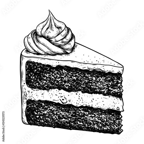Chocolate cake dessert black white vector
