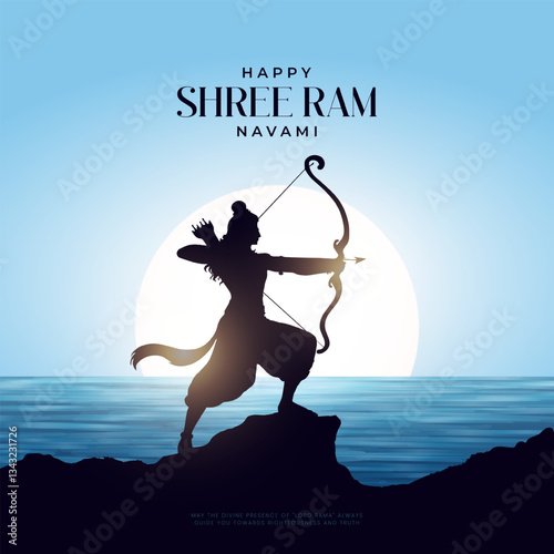 Shree Ram Navami Hindi Greeting, God Ram Background Design. A Hindu festival celebrated of lord ram birthday. Translation In English "Happy Ram Navami"