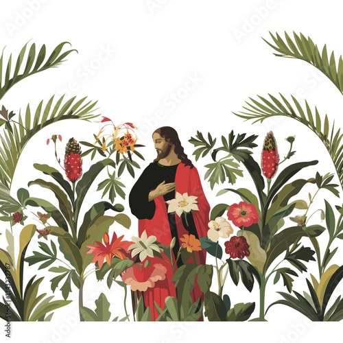 Jesus and flower art illustration plants vector