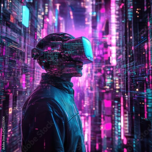Wallpaper Mural Immersed in the Neon Labyrinth Exploring the Boundaries of Virtual Reality Technology Torontodigital.ca