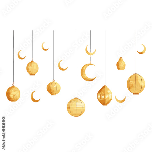 Eid Mubarak crescent lantern hanging vector