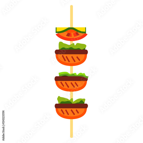 Sausage kebabs with veggies illustration colorful food vector