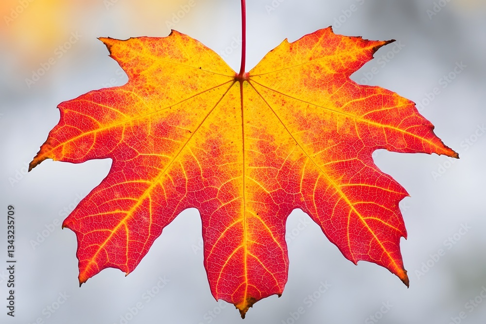 Fototapeta premium Vibrant Red and Orange Autumn Maple Leaf Closeup