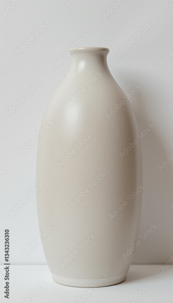 Tall beige ceramic vase with a smooth surface and a narrow neck Tall beige ceramic vase with a smooth surface and a narrow neck
