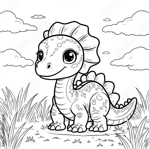 Bring prehistoric charm to your coloring activities with this Kawaii Stegosaurus Coloring Page! Designed in a simple, bold-outlined style, this adorable baby 