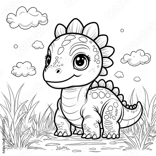 Bring prehistoric charm to your coloring activities with this Kawaii Stegosaurus Coloring Page! Designed in a simple, bold-outlined style, this adorable baby 