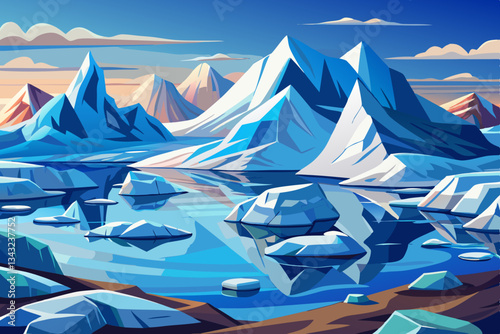 iceberg mountains with lakes and beautiful sky vector