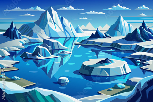 iceberg mountains with lakes and beautiful sky vector