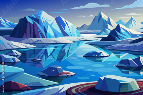 iceberg mountains with lakes and beautiful sky vector