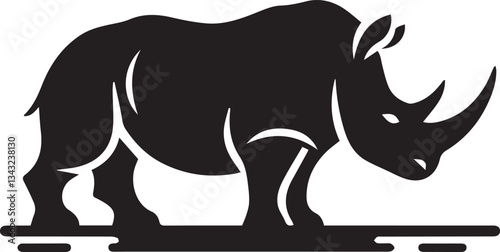 Wild black Rhino Silhouette on white background. Black and white rhino vector silhouette. Animal Silhouette. Vector illustration.
