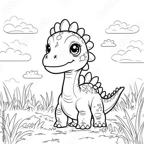 Bring prehistoric charm to your coloring activities with this Kawaii Stegosaurus Coloring Page! Designed in a simple, bold-outlined style, this adorable baby 