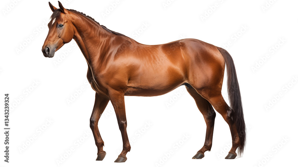 Fototapeta premium Bay Horse on PNG Transparent Background. Animal, Mammal, Ranch, Pet