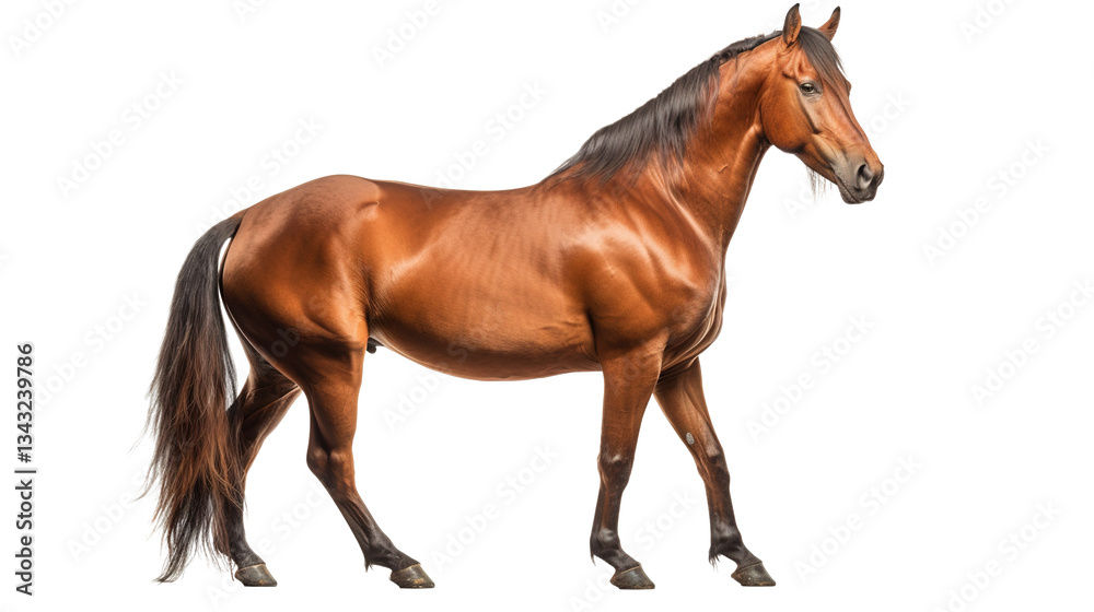 Fototapeta premium Bay Horse on PNG Transparent Background. Animal, Mammal, Ranch, Pet 