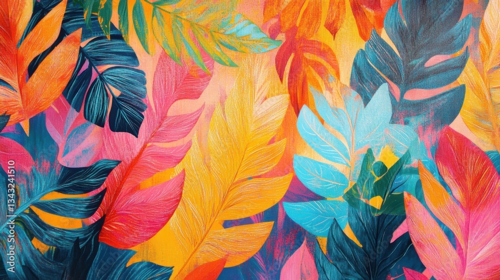 Hojas tropicales de colores brillantes
